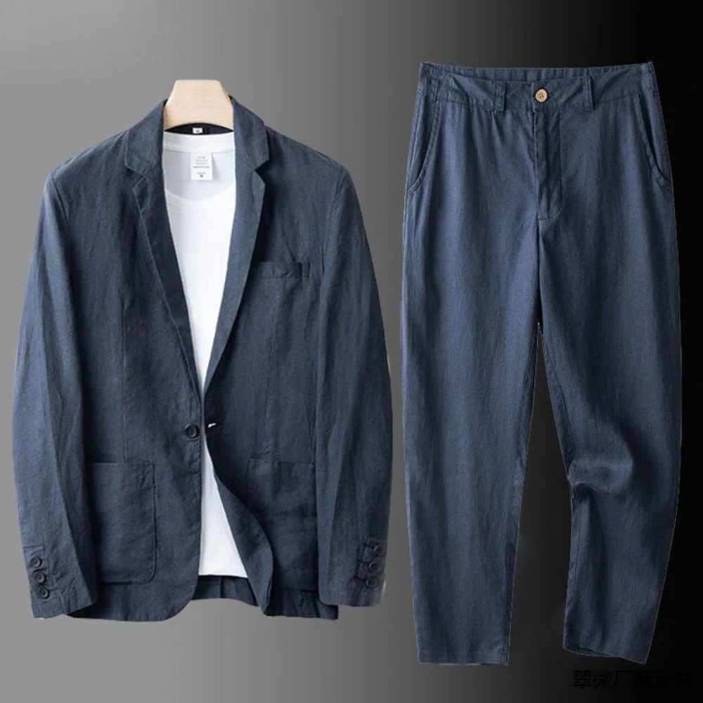Mænds Linned Sæt Casual Stil 7