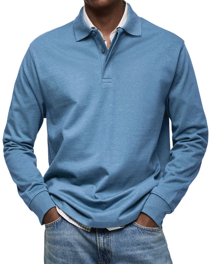 Mænds Polo Shirt med Knapkrave og Lange Ærmer 0