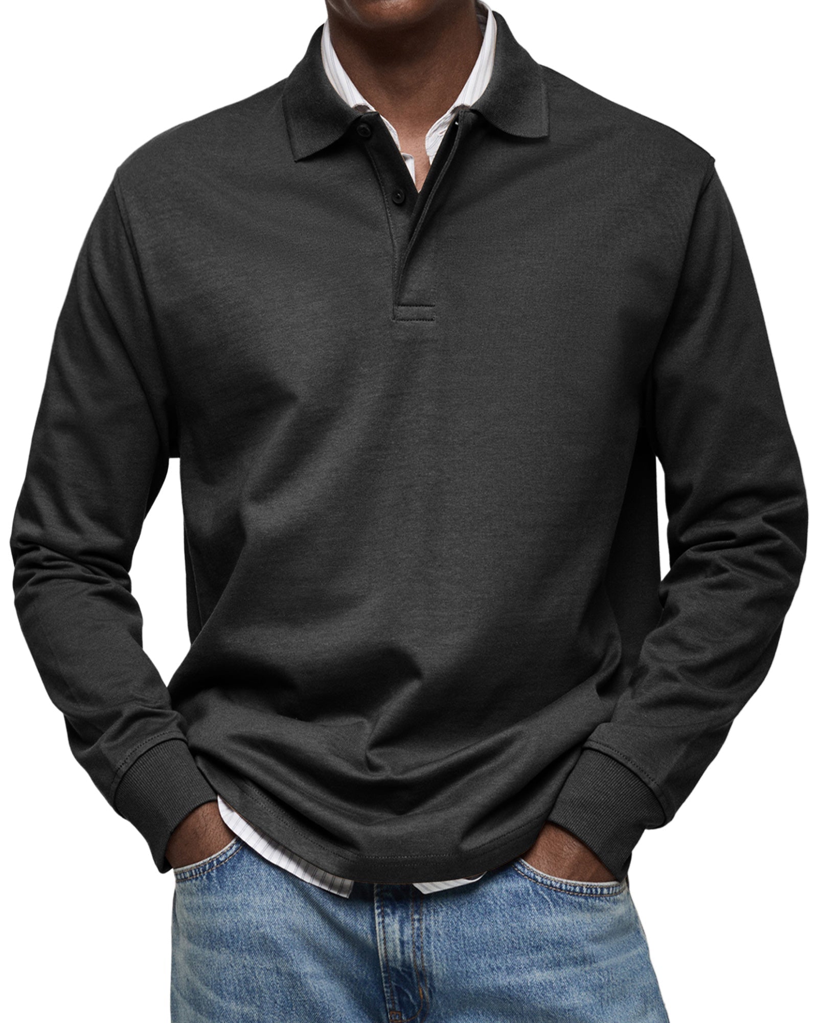 Mænds Polo Shirt med Knapkrave og Lange Ærmer 2