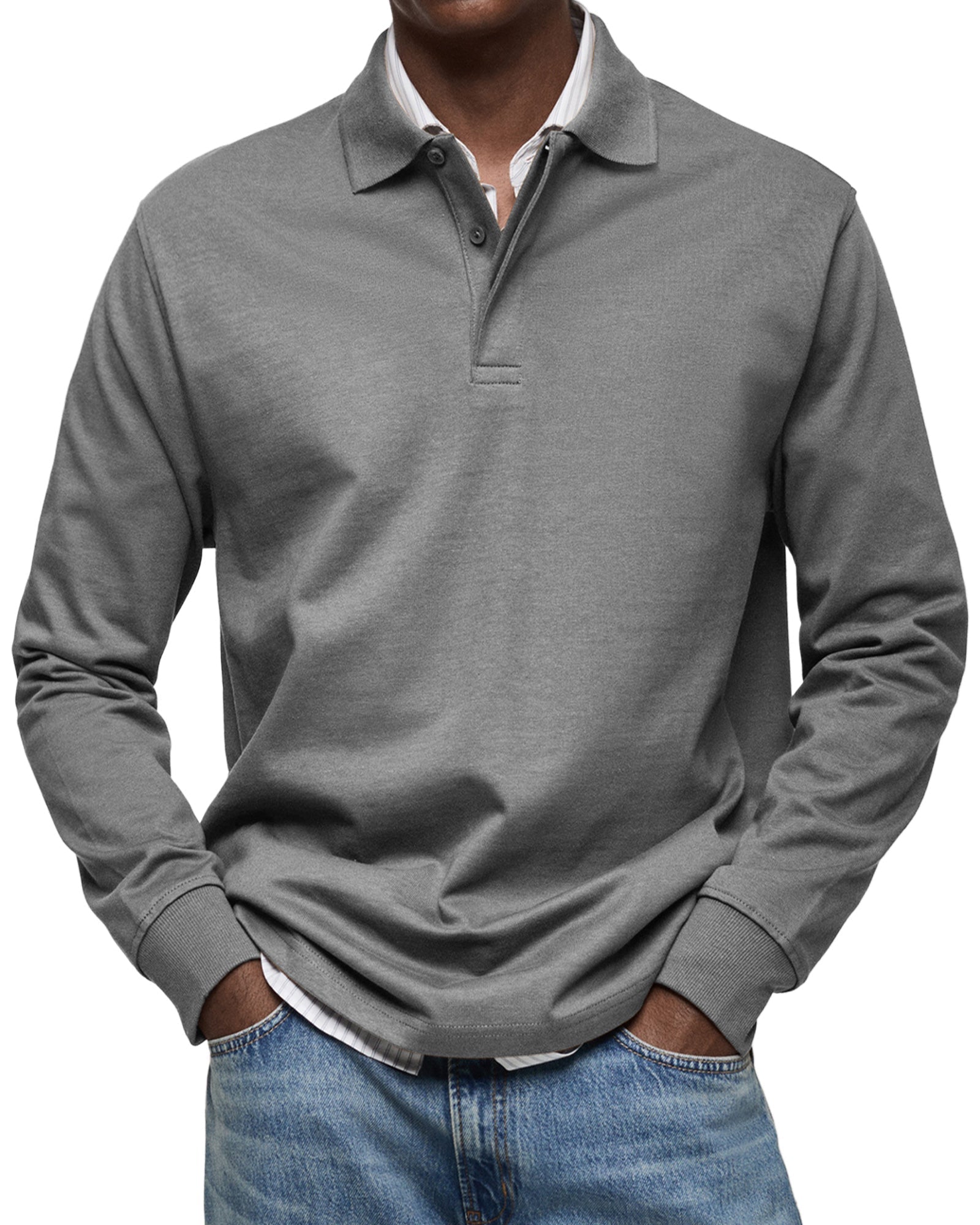 Mænds Polo Shirt med Knapkrave og Lange Ærmer 4