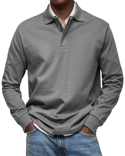 Mænds Polo Shirt med Knapkrave og Lange Ærmer 4