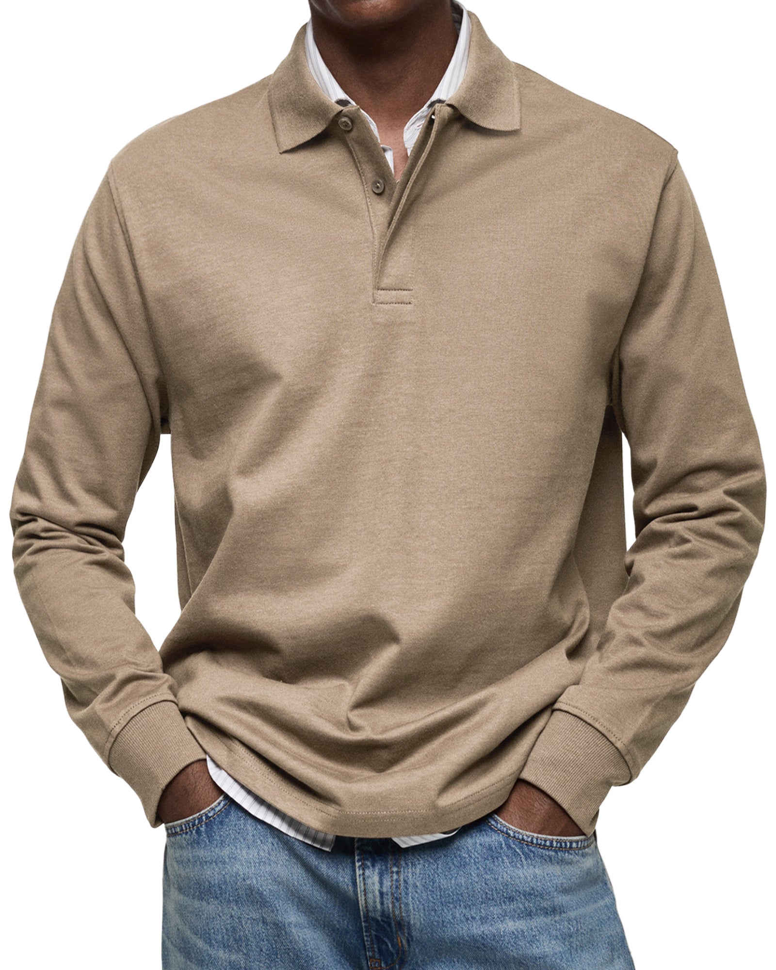 Mænds Polo Shirt med Knapkrave og Lange Ærmer 6
