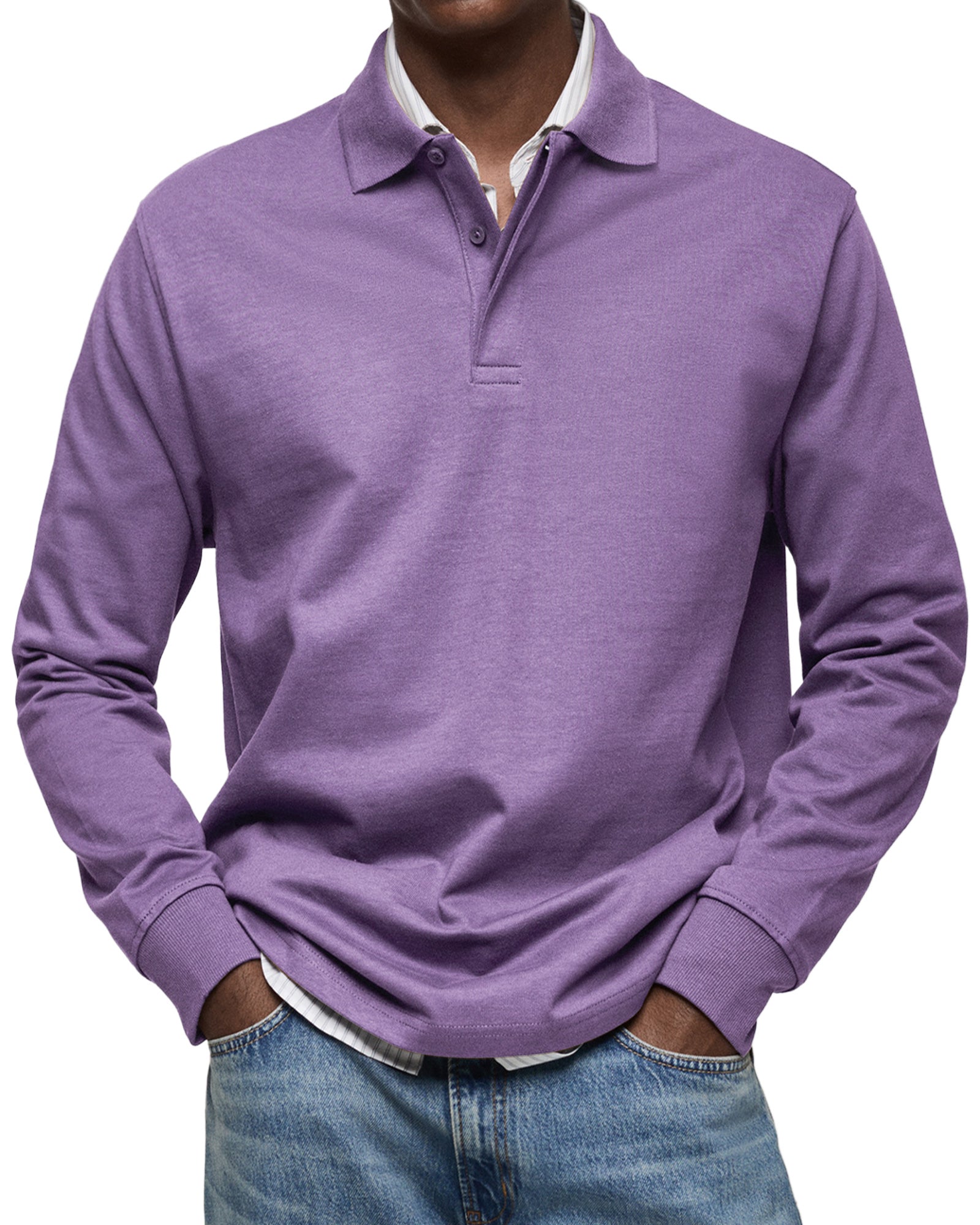 Mænds Polo Shirt med Knapkrave og Lange Ærmer 7