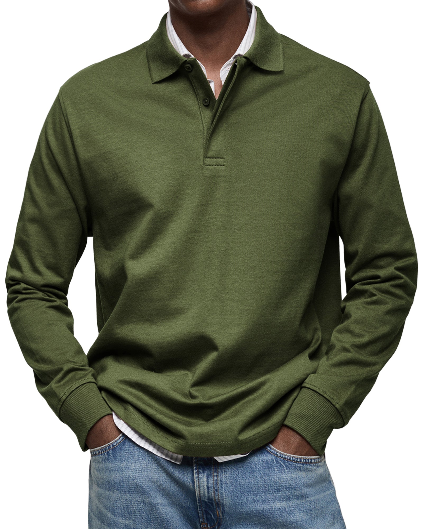 Mænds Polo Shirt med Knapkrave og Lange Ærmer 8