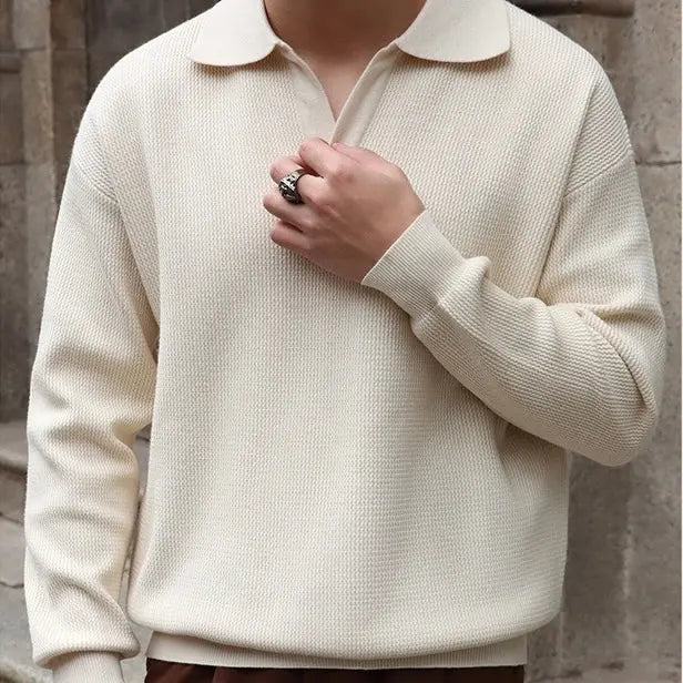 Mænds Polo T Shirt V-Hals Langærmet Casual Stil 1