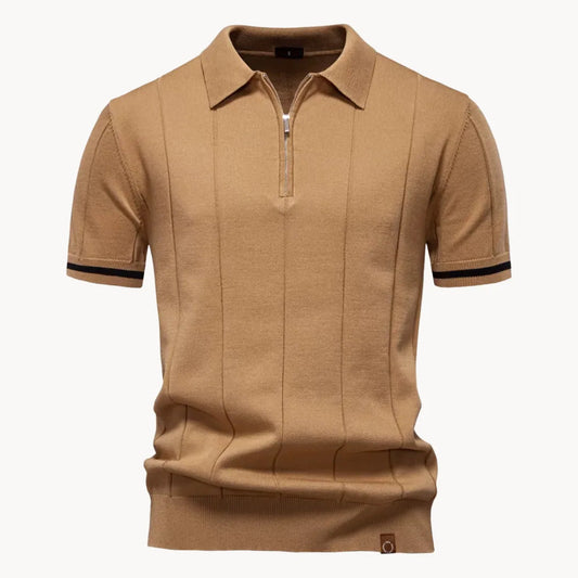 Mænds Poloshirt Kortærmet med Kvart Lynlås og Kropsnær Pasform 0