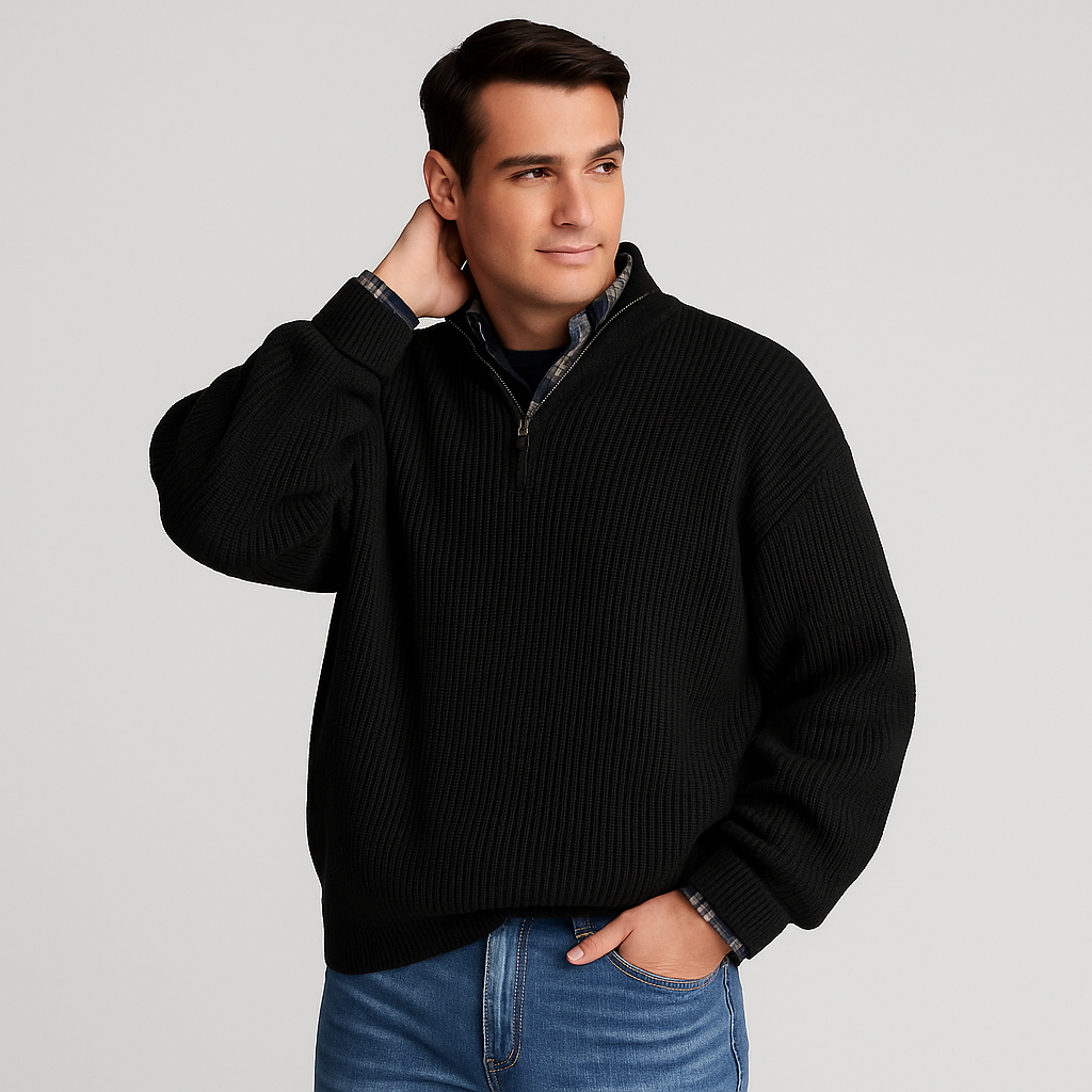 Mænds Pullover Sweater med Halv Lynlås 1