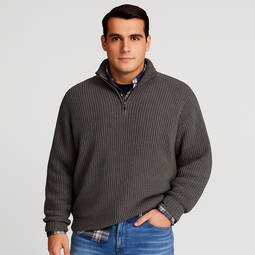 Mænds Pullover Sweater med Halv Lynlås 3