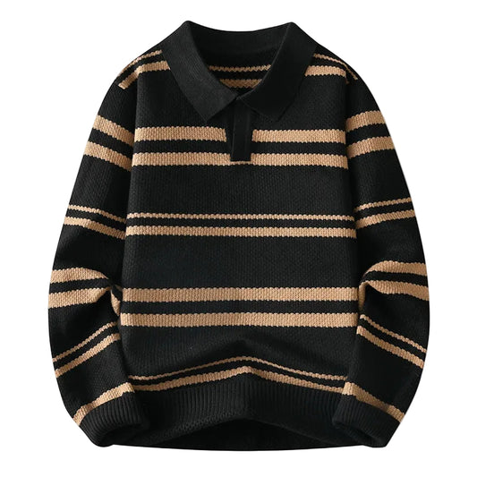 Mænds Pullover med Striber og Turn-Down Krave 0