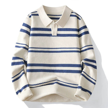 Mænds Pullover med Striber og Turn-Down Krave 1