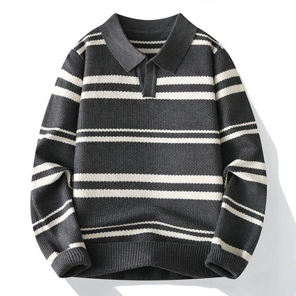 Mænds Pullover med Striber og Turn-Down Krave 2