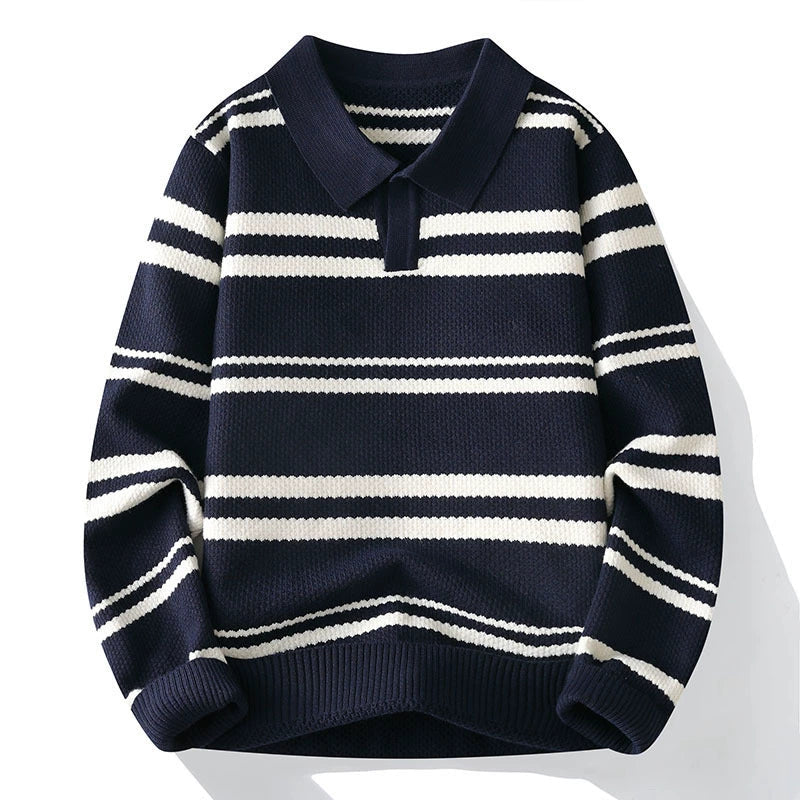 Mænds Pullover med Striber og Turn-Down Krave 3