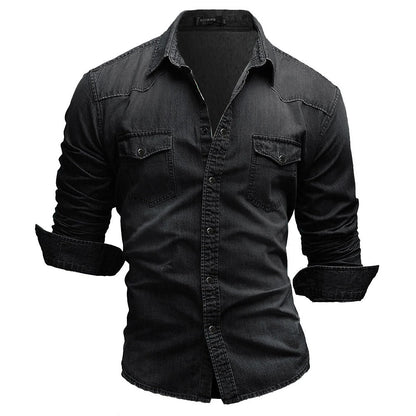 Mænds Retro Denim Skjorte med Knaplommer 6
