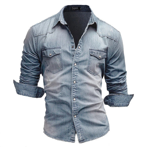 Mænds Retro Denim Skjorte med Knaplommer 7