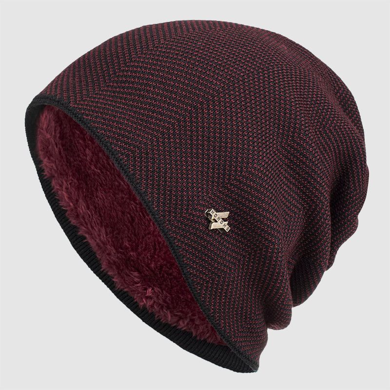 Mænds Slouch Beanie med Fleeceforing og Tekstureret Strikdesign 4