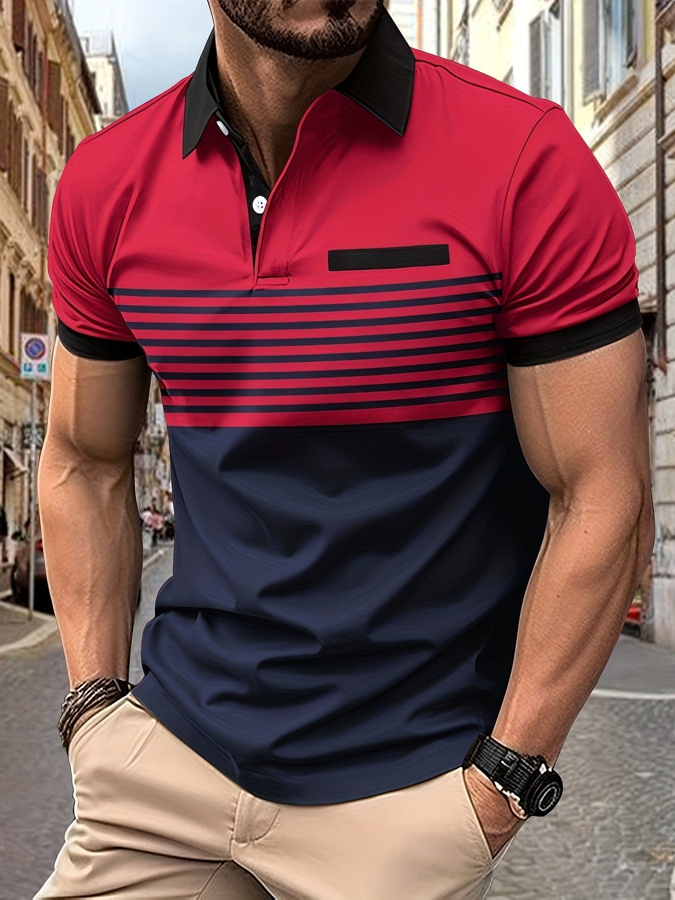 Mænds Sommer Poloshirt med Striber 7