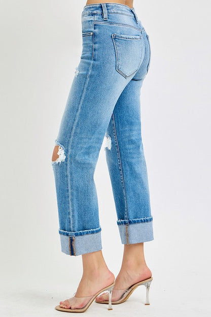 Mænds Straight Jeans Cuffed Mid Rise Denim 3