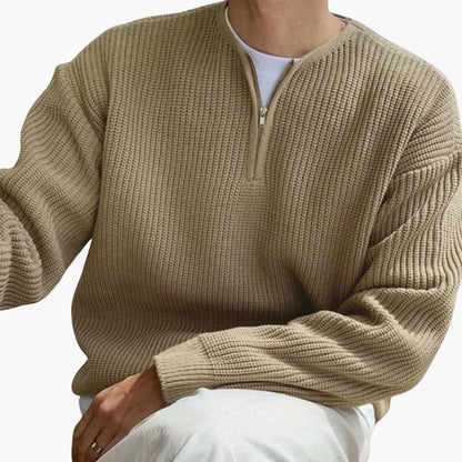 Mænds Strik Sweater med Halv Lynlås og Lange Ærmer 3