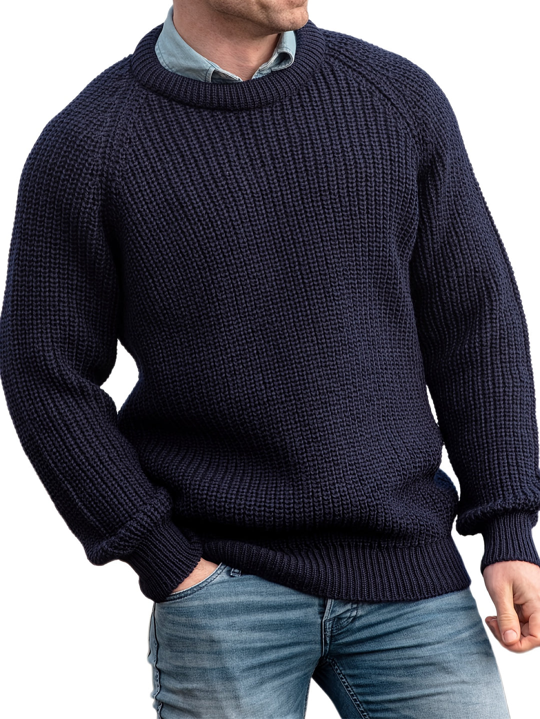 Mænds Strikket Sweater med Rund Hals Klassisk Stil 0