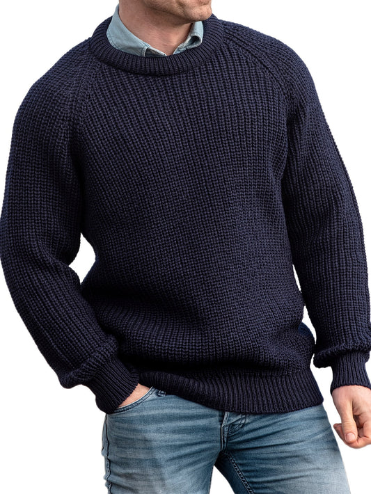 Mænds Strikket Sweater med Rund Hals Klassisk Stil 0