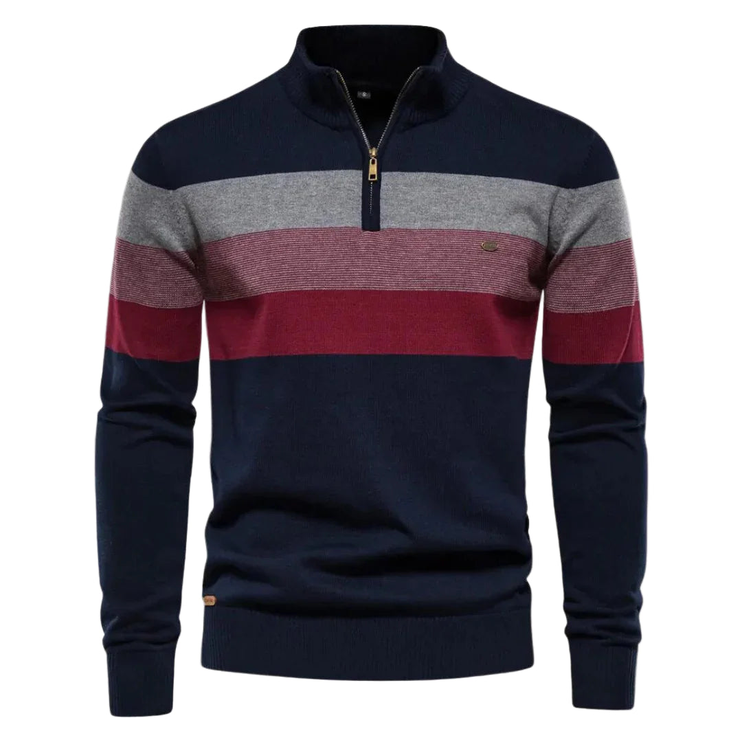 Mænds Sweater med Kvart Lynlås og Stribet Design 0