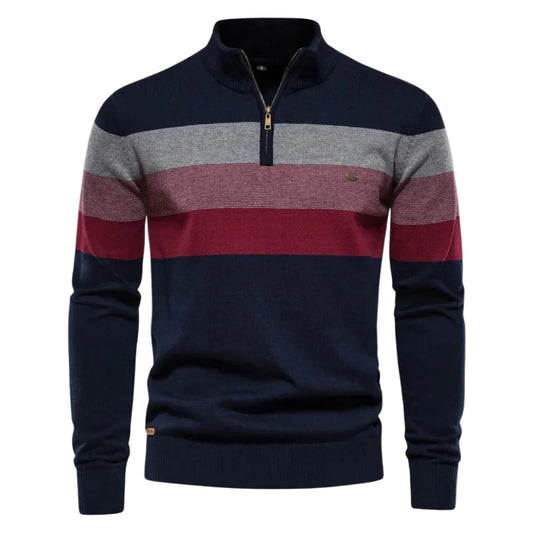 Mænds Sweater med Kvart Lynlås og Stribet Design 0