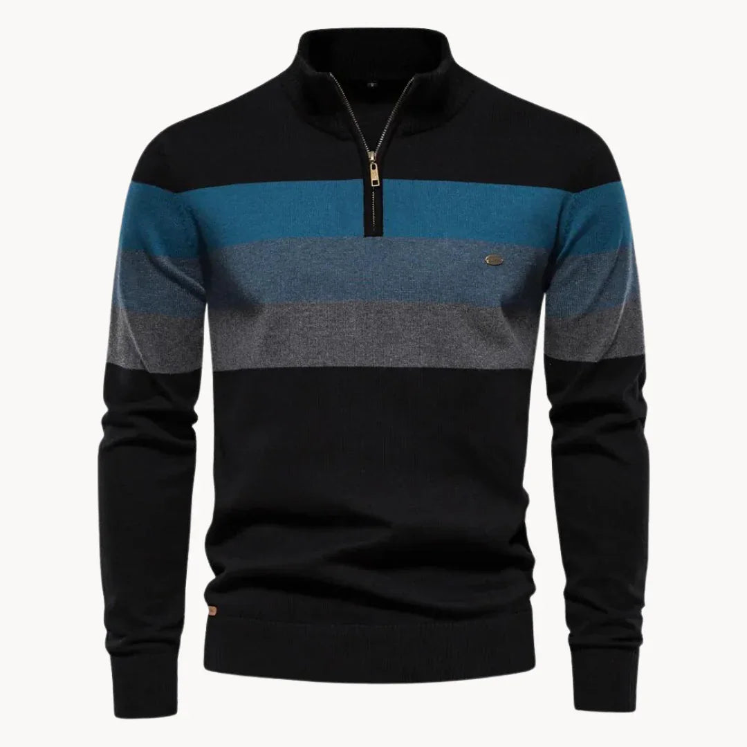 Mænds Sweater med Kvart Lynlås og Stribet Design 2