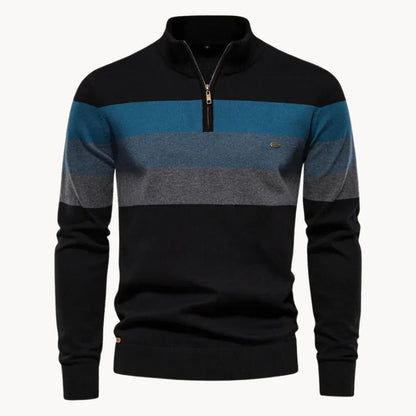 Mænds Sweater med Kvart Lynlås og Stribet Design 2