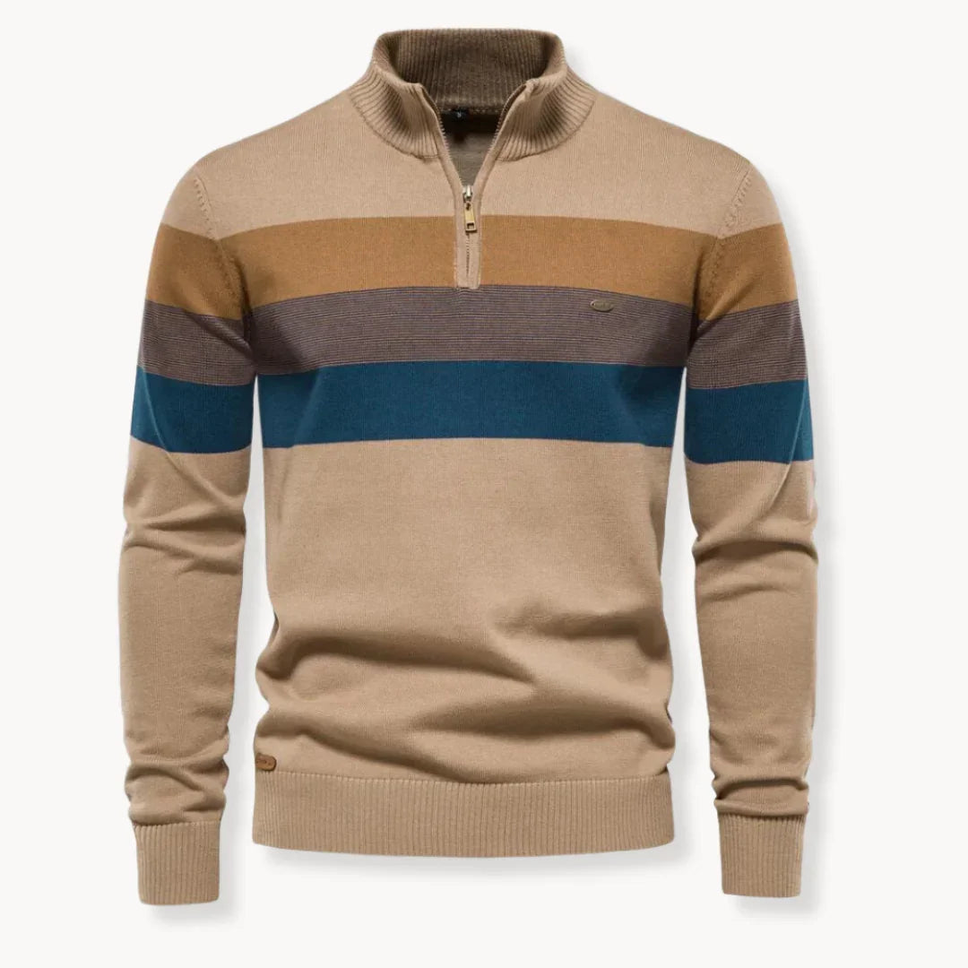 Mænds Sweater med Kvart Lynlås og Stribet Design 3