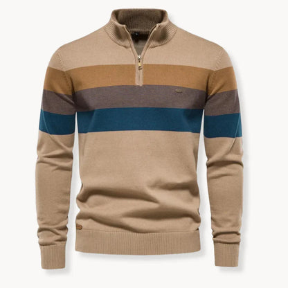 Mænds Sweater med Kvart Lynlås og Stribet Design 3