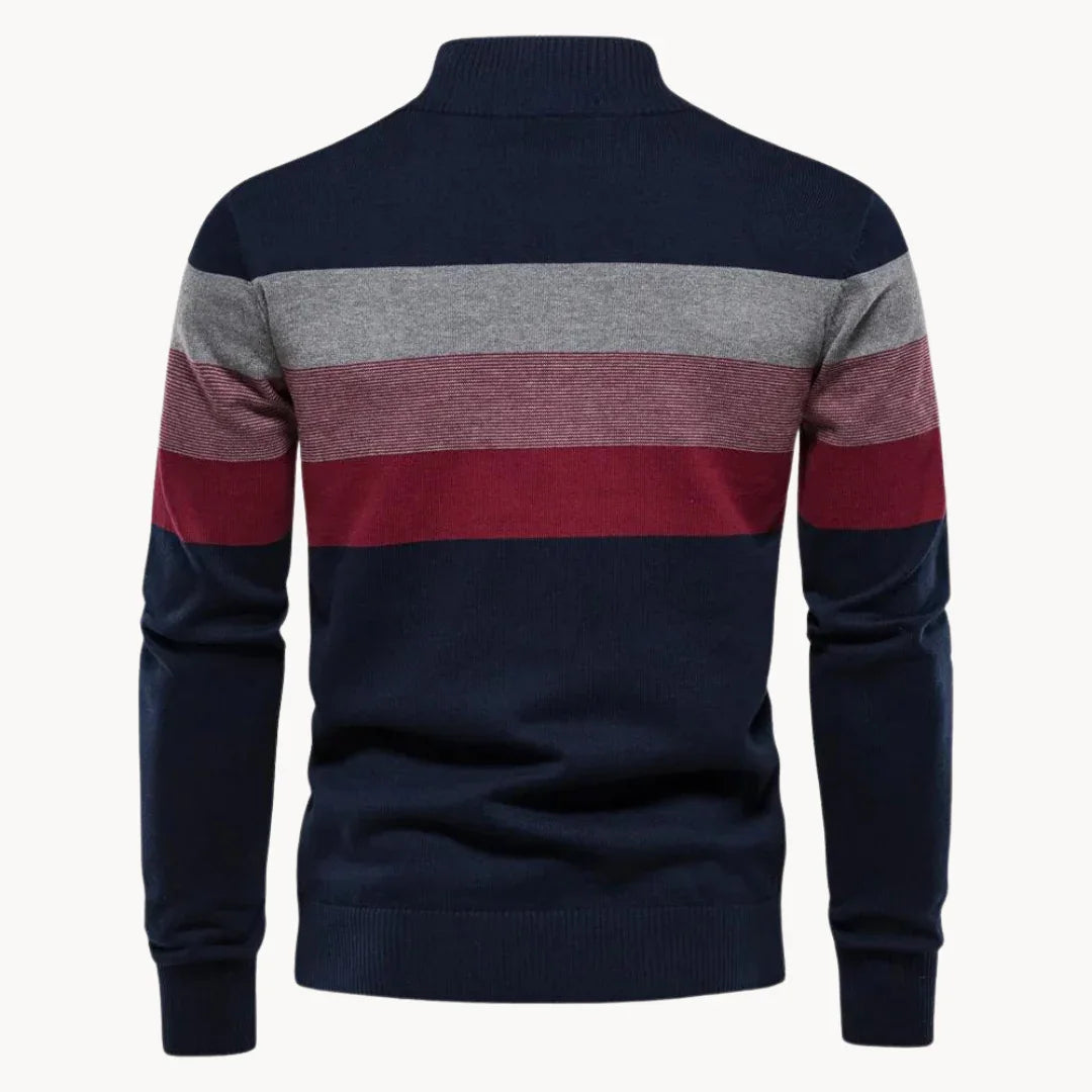 Mænds Sweater med Kvart Lynlås og Stribet Design 4