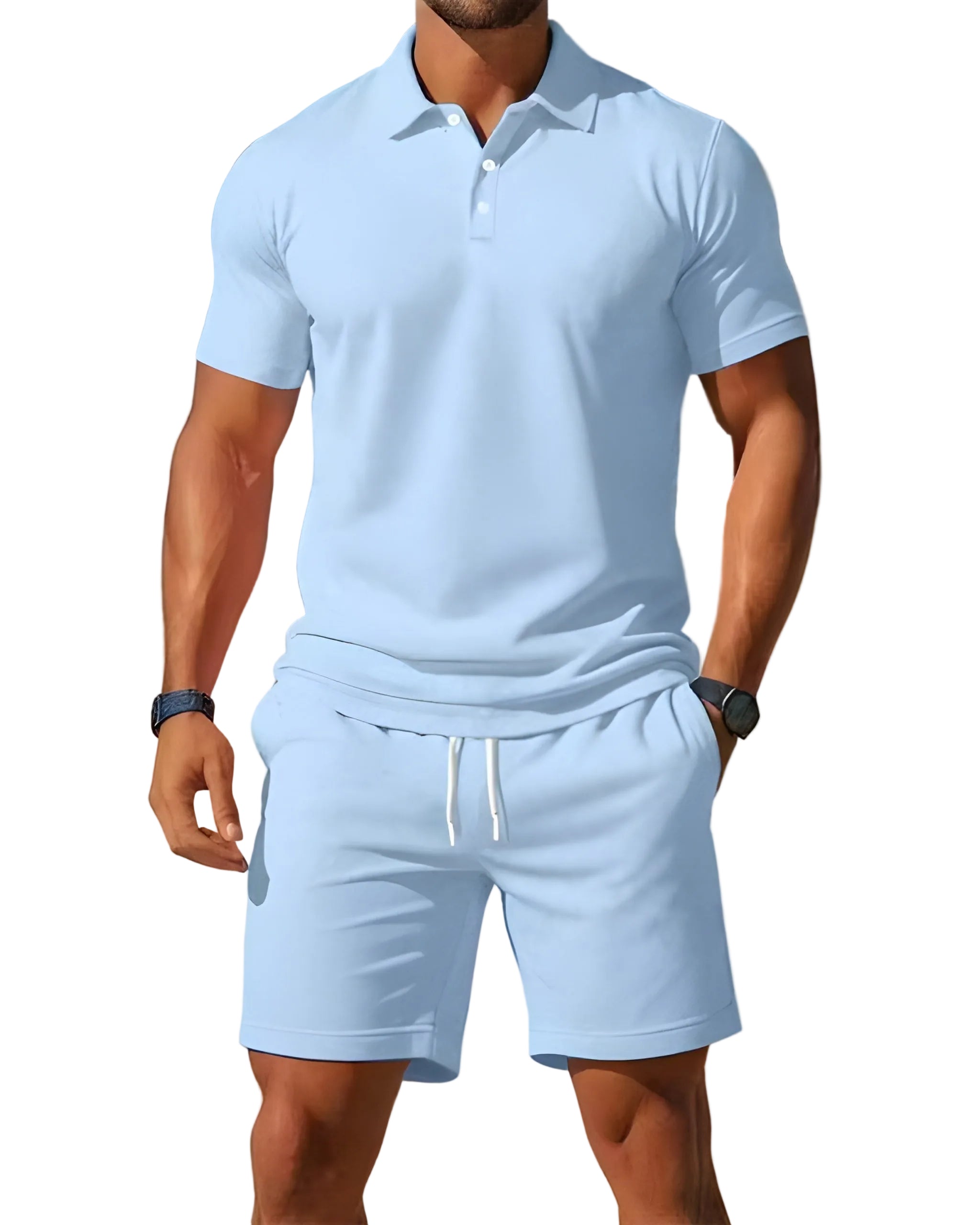 Mænds Todelt Sæt med Kortærmet Poloshirt og Shorts 0