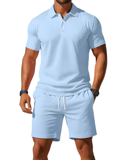 Mænds Todelt Sæt med Kortærmet Poloshirt og Shorts 0