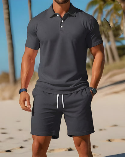 Mænds Todelt Sæt med Kortærmet Poloshirt og Shorts 2