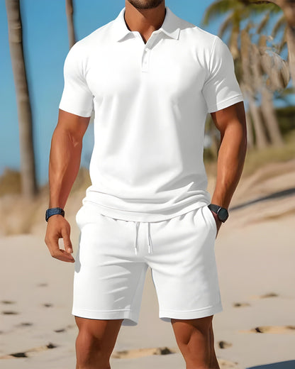 Mænds Todelt Sæt med Kortærmet Poloshirt og Shorts 6
