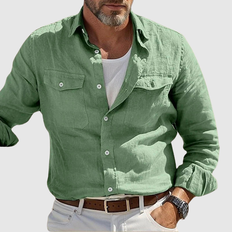 Mænds Vintage Linnedskjorte Casual 3