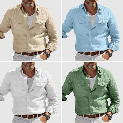 Mænds Vintage Linnedskjorte Casual 4
