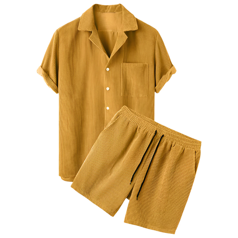 Herre Sæt Cordbukser og Skjorte Casual Cord Materiale Sommer-1