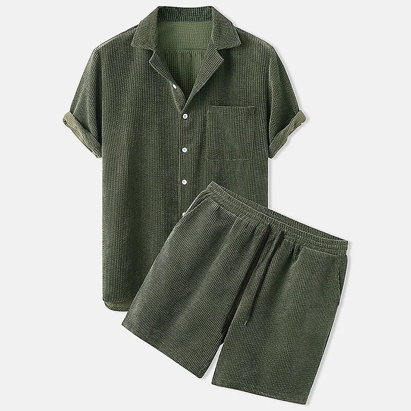 Herre Sæt Cordbukser og Skjorte Casual Cord Materiale Sommer-3