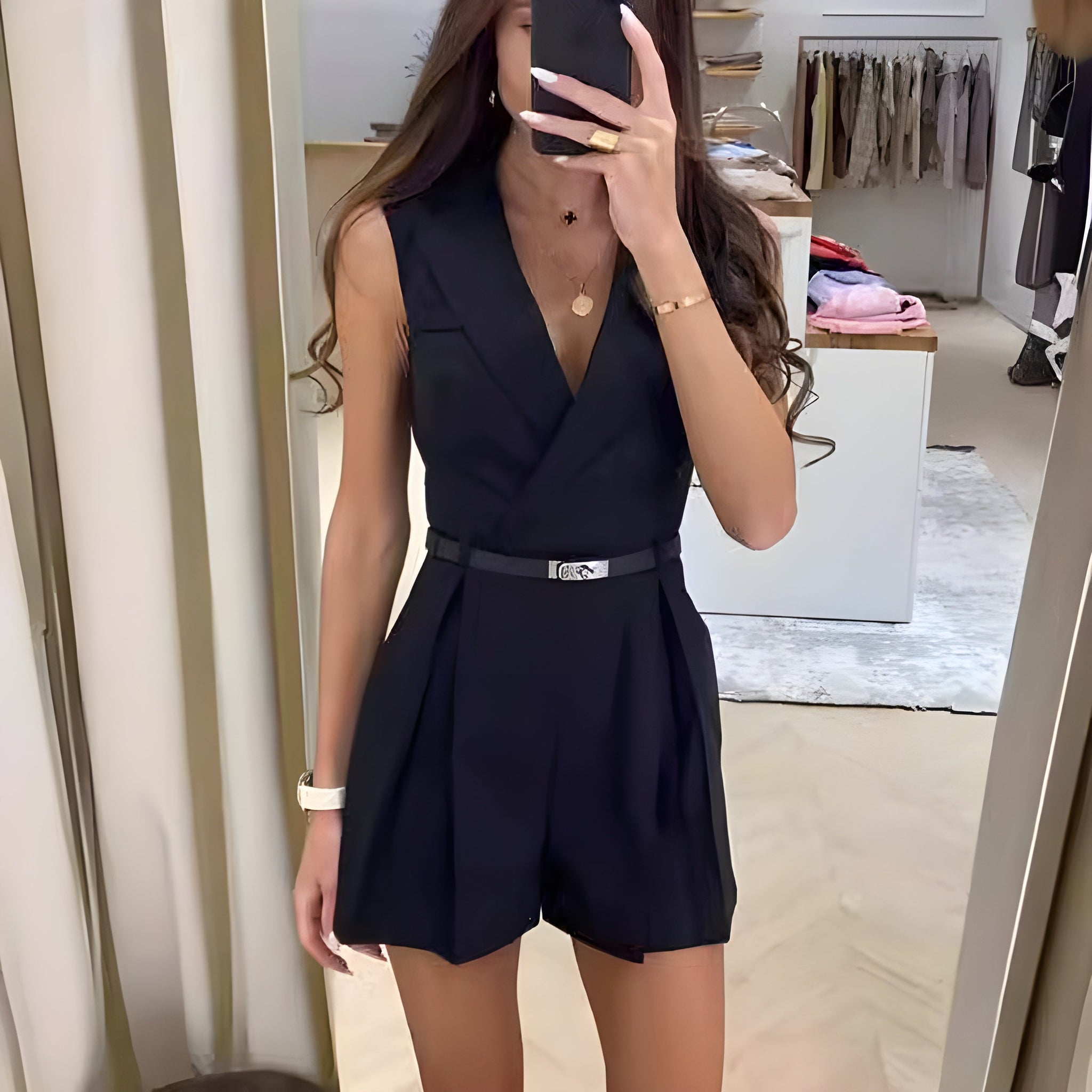 Kvinders Jumpsuit Mouwløs Elegant V-hals Førsteklasses Materialer-3