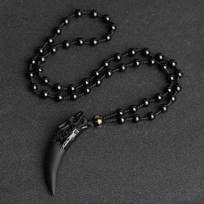 Obsidian Wolf Vedhæng Halskæde