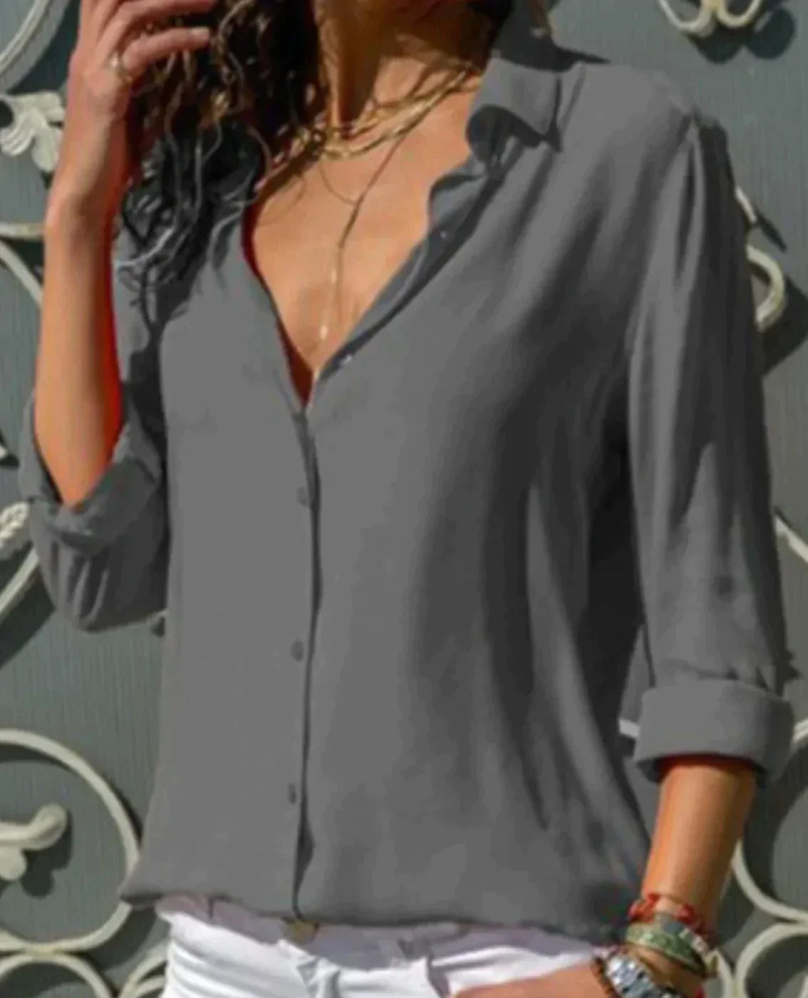 Variant image for Skjortebluse Dame Satin Elegant Feminine Snit-31