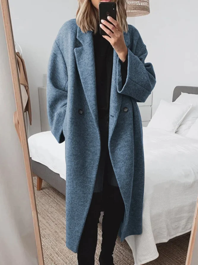 Overgangsjakke Dame Oversized Langline Frakke med Dobbeltradet Design 4