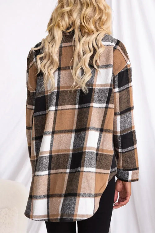 Overgangsjakke Dame Plaid Shacket med Revers og Knapper 2