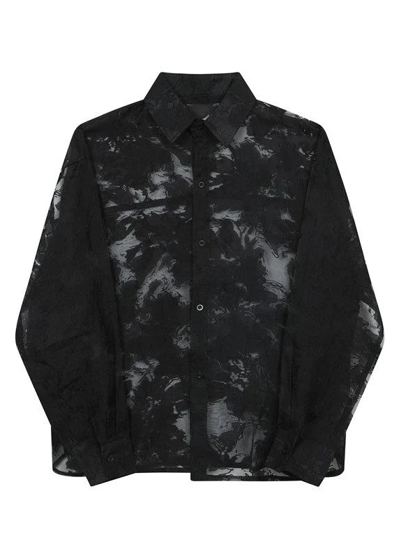 Oversized Herre Skjorte Med Print Og Udhulede Detaljer 4