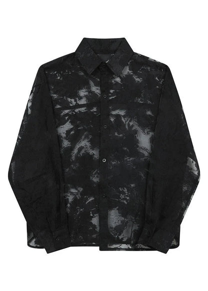 Oversized Herre Skjorte Med Print Og Udhulede Detaljer 4