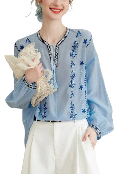 Plus Size Blonder Chiffon Skjorte med Lange Ærmer 0