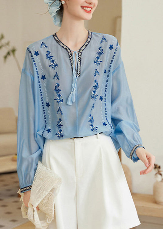 Plus Size Blonder Chiffon Skjorte med Lange Ærmer 1