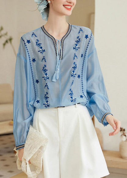 Plus Size Blonder Chiffon Skjorte med Lange Ærmer 1
