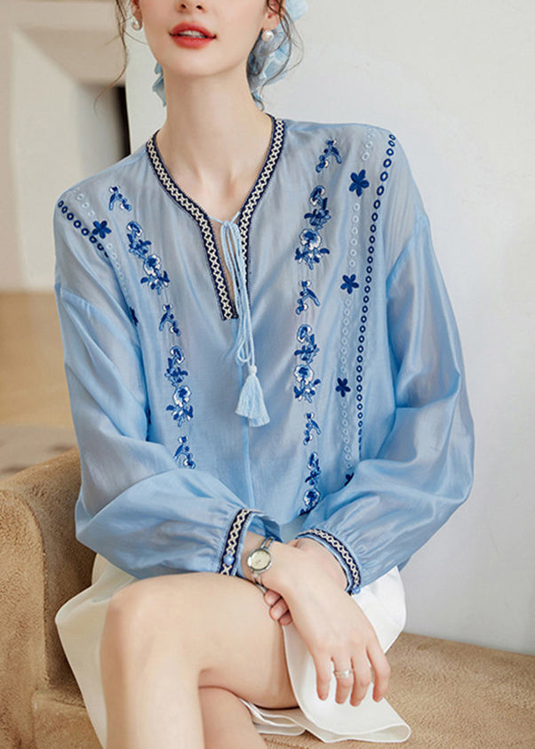 Plus Size Blonder Chiffon Skjorte med Lange Ærmer 2